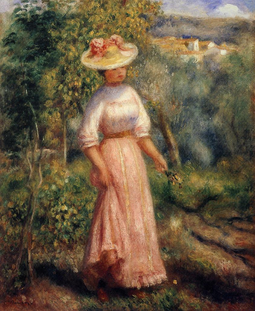Young woman in red in the fields 1900